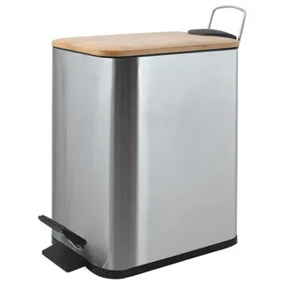 spirella Kosmetikeimer ERIK Bambus, Treteimer mit Softclose-Absenkautomatik, Anti-Fingerprint-Beschichtung, eleganter Materialmix Stahl matt / Bambus, herausnehmbarer Inneneimer, innovatives Design, besonders schmale Form, 5L, silber matt silberfarben