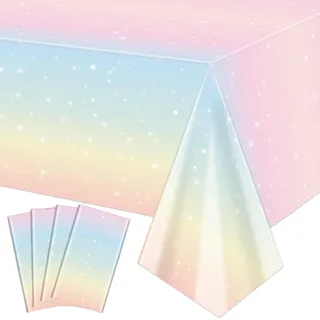4 Pack Pastell Regenbogen Tischdecken, 130x220cm Rectangle Pastell Regenbogen Tischdecke für Party Dekorationen Mädchen Regenbogen Geburtstag Party Dekorationen Baby Dusche Party Zubehör
