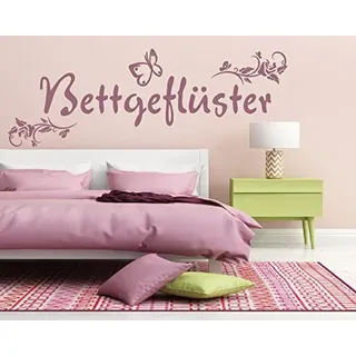 Wandtattoo fürs Schlafzimmer ~ Text: Bettgeflüster + Blumenranke und Schmetterling, Sprüche ~ 620020-58x20 cm, Wandaufkleber Wandtatoos Sticker Aufkleber für die Wand, Fensterbild, Tapetensticker, Türaufkleber, Tattoo aus Markenfolie in 32 Farbe