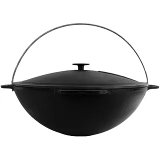 4BIG.fun Gusseisen Kazan 6 L Schwenktopf Kasan mit Deckel aus Gusseisen Wokpfanne Grill Cast Iron Campingtopf Kessel Asia Wok Traditioneller Gusstopf Grillwok