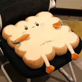 Sitzkissen im Cartoon-Toast-Design, 40 cm, weiches Plüsch-Rückenstütze mit Riemen, Büro-Sitzkissen, lindert Rückenschmerzen, Stuhlkissen für Zuhause, Büro