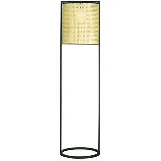 FISCHER & HONSEL LED Stehlampe, LED wechselbar, Warmweiß, Schwarz mit Lampen-Schirm Beige in Rattan-Optik, Höhe 150cm beige|schwarz