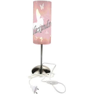 CreaDesign TI-1032-41 Schmetterling rosa Nachttischlampe Kinderzimmer mit Namen, Kinder Tischlampe/Schlummerlicht mit Schalter für Steckdose, E14, 38 cm hoch