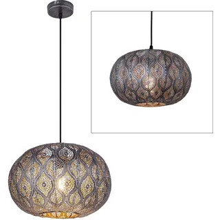 Decken Pendelleuchte im orientalischen Design Hängelampe mit rundem Lampenschirm, schwarz silber-metallic, 1x E27, DMxH 30x120cm, Wohnzimmer Esszimmer