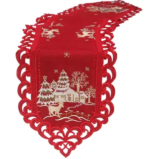 Quinnyshop Hirsch Weihnachts-Tischläufer 30 x 160 cm Leinen Optik, Rot