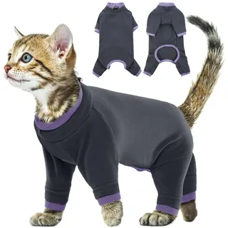 Fleece Katzenpullover, Mantel für Katzen Weiche Winter Kleidung Katzen-Pyjama Overall Rollkragen Kaltwettermäntel Herbst und Winter Kätzchenkleidung(Schwarz, XS)