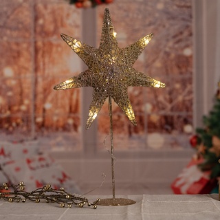 LED Weihnachts Tisch Steh Leuchte Advents Stern Lampe silber gold Deko Beleuchtung