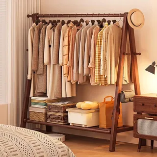 Cutfouwe Holz Kleiderständer Garderobe, große Faltbare hängende Kleidung, Stand Kleiderständer mit Lagerung Regal, Kleidung Lagerung, Home Organisation, natürliche Buche,31"