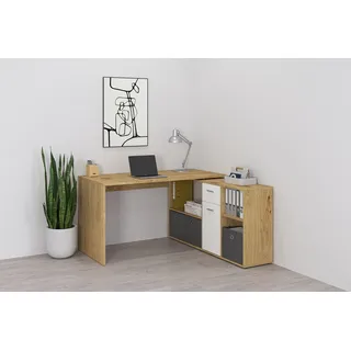 FMD Eckschreibtisch Lexo, Schreibtisch/Sideboard viel Stauraum, beidseitig montierb., 136/205 cm beige