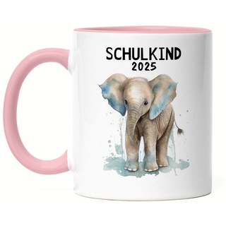 Schulkind 2025 Elefant Tasse Rosa Schulanfang Patenkind Einschulungs-Geschenk Schuleinführung