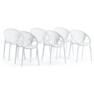 RATTATAN Set aus 6 stapelbaren Stühlen aus Polypropylen mit Glasfaser für Außen- und Gartenbereich,Bar,Restaurant oder Küche,modernes Design–Ambra–Weiß