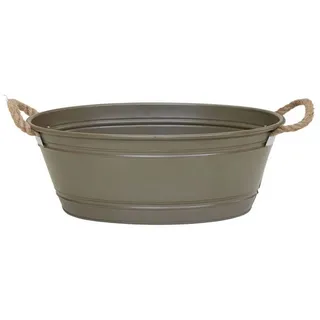 colourliving Pflanzkübel Pflanztopf "Beat" oval aus Metall Blumentopf XL 64x42x25 cm, mit Kordelgriffen aus Naturmaterial grün