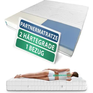 AM Qualitätsmatratzen | Premium 7-Zonen Partnermatratze 140x210 cm - H1 & H1 - Taschenfederkernmatratze (480 Federn/2m2) - Weiß