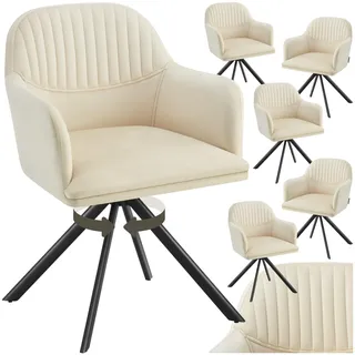 tectake® 6 x Esszimmerstuhl drehbar, Armlehnstuhl drehbar, ergonomischer Stuhl Samt, Stühle für Esszimmer, Möbel für Wohnzimmer, Arbeitszimmer, Esstisch, Schminktisch - 6er Set - Creme/schwarz