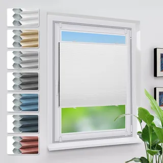 Grandekor Verdunklungsplissee Wabenplissee ohne Bohren Weiß-Weiß 60x120cm (BxH) Klemmfix Plissee ohne Bohren Verdunkelung Thermo Rollo Wärmedämmung, Privatsphäre - & Sonnenschutz