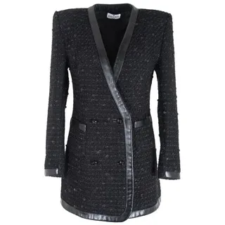 RUA & RUA Longblazer Bouclé-Tweed & Leder-Blazer Kleid in Schwarz (1-tlg) schwarz 36/S