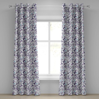 Gardine Dekorative 2-Panel-Fenstervorhänge für Schlafzimmer Wohnzimmer, Abakuhaus, Blumen Schmetterlinge und Strudel blau|lila 280 cm x 225 cm