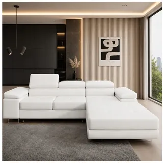 Goldstoff Ecksofa "ALVARO" mit Schlaffunktion und Bettkasten L-Form Couch, Stylisches Wohnlandschaft Sofa in L-Form mit Komfortfunktion 1 Teile, Moderne Eckcouch L-Form mit Relaxfunktion und Schlaffunktion weiß