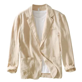 Icegrey Sakko Herren Baumwoll Leinen Regular Fit Schalkragen Anzugjacke 2 Knopf Jacke für Hochzeit Freizeit, Khaki, S