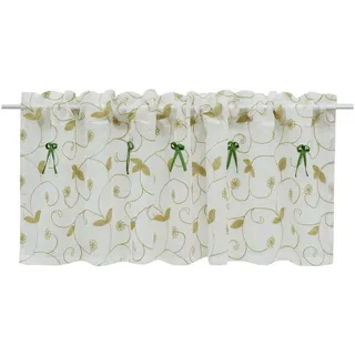 Delien Scheibengardine Ina, Stangendurchzug, landhaus Blumenstickerei beige 140 cm x 45 cm