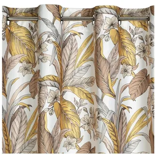 Design91 Vorhang Vorhänge mit Dschungel Muster Palmenblätter Botanische Motive, Blickdicht, Ösenschal, Wohnzimmer gelb