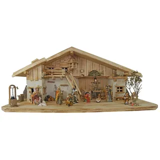 Krippenursel Krippe Weihnachtskrippe Gotthard inkl. Figurensatz K001 oder K002 (12-tlg), Handbemalte Figuren in klassischer Form