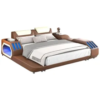 JVmoebel Bett Beleuchtetes Lederbett in elegantem Design für stilvolle Schlafzimmer (Bett), Made in Europa rot|schwarz