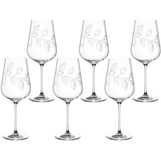 LEONARDO Boccio Rotweinglas Set 6-teilig - Weinglas für kräftige Rotweine aus Kristallglas - Mit floraler Gravur - Inhalt 740 ml - Spülmaschinengeeignet - 6er Set Rotweingläser mit großem Kelch