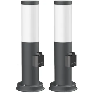 ledscom.de 2x Wegelicht Pollerleuchte Gartenleuchte PORU Sensor außen IP44 38cm anthrazit 1xE27 max.15W Steckdose