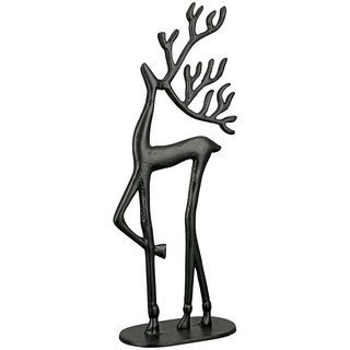 Casablanca Deko Figur Skulptur Rentier aus Aluminium - Schwarze Advent- Weihnachtsdekoration XXL - Dekoration Wohnzimmer Fensterbank Beistelltisch - Höhe 55 cm