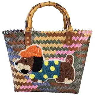 Generisch Korbtasche Handarbeit,Großes Fassungsvermögen Korbtaschen Damen Farbenfroh,20 x 30 cm,Geeignet für den Täglichen Weg zur Arbeit, zum Einkaufen und für Ausflüge