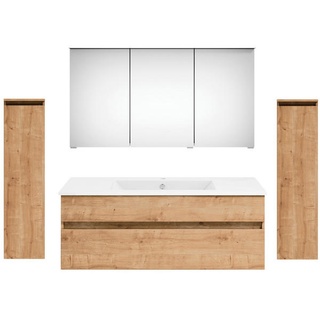 Puris Badezimmer, Eiche, Holzwerkstoff, 2 Schubladen, 30+120+30 cm, Goldenes M, hängend, Badezimmer, Badmöbel-Sets