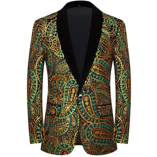 PYJTRL Glänzende Pailletten-Anzugjacke für Herren, Klassische Florale Anzugjacke, modisch, geeignet für Partys, Hochzeiten, Bankette, Abschlussbälle - 3XL