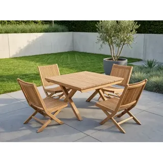 Brafab Julita Teak Lounge-Set 2, 4 Sessel und 1 Tisch 90x90cm Staboptik