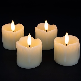 Rhytsing 4 Cream LED Kerzen mit Timerfunktion für Adventskranz, Flammenlose Votivkerzen Echtes Wachstropfen-Optik, Batteriebetriebene Teelichter Weihnachten - D5cm