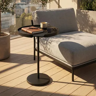Beistelltisch Outdoor Aluminium wetterfest – OLLIE, runder Metalltisch, modern & stabil, für Balkon, Terrasse, Garten & Wohnzimmer, Couchtisch klein, Kaffeetisch Made in EU (Schwarz, 46.8cm)