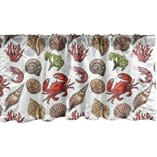 ABAKUHAUS Sea Shells Fenster Volant, Maritime Garnelen, Vorhang Volant für Küche Schlafzimmer Dekor mit Stangentasche, 137 cm X 45 cm, Mehrfarbig