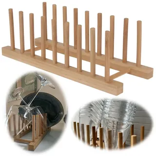 LS-LebenStil Trockenständer Holz Abtropfgestell 34cm Bambus Abtropfgitter Abtropfständer Geschirrh, Zubehör für Kompatibel mit Soda Stream Glasflaschen Crystal, Geschirrhalter Tellerständer Geschirr Rack Ständer