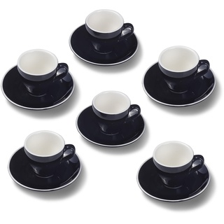 Terra Home 6er Espresso-Tassen Set - Schwarz, 90 ml, Glossy, Porzellan, Dickwandig, Spülmaschinenfest, italienisches Design - Kaffee-Tassen Set mit Untertassen