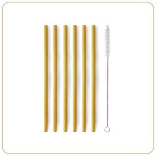 LITTLE BALANCE 8456 Bambus-Strohhalme, 6 Stück, wiederverwendbar, mit 1 Bürste, 20 cm, aus echtem Bambus