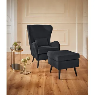 Sessel HOME AFFAIRE "Sallito, Ohrensessel, TV-Sessel", schwarz, B:76cm H:109cm T:85cm, Struktur Hahnentritt (67% Polypropylen, 33% Polyester);Samtoptik (100% Polyester);Fellimitat (100% Polyester);Samtcord (92% Polyester, 8% Polyamid);Struktur (100% Polyester);Struktur fein (100% Polyester), Sessel, Sessel, für Wohnzimmer, auch in Samtcord