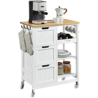 Yaheetech Servierwagen mit 3 Schubladen, 67x37x84,5 cm, Weiß | Rollwagen mit Bremsen für Küche, 3 Ablagefächer, vielseitig für Esszimmer & Büro