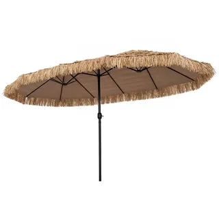 COSTWAY Doppelsonnenschirm 450x260cm, PE-Strohschirm Hawaii, Kurbel, XXL, Garten, Terrasse, Markt.