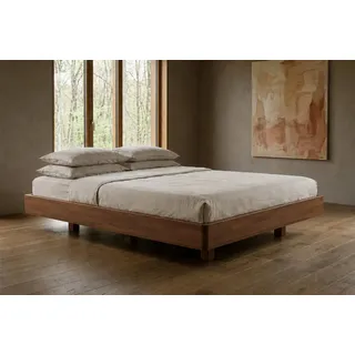 Visby Holzbett Lena (1-tlg., Buchenbett Futonbett mit Schwebeeffekt), 180/200, Buche - lackiert, Nussbaumfarbe braun 188 cm x 208 cm x 33 cm