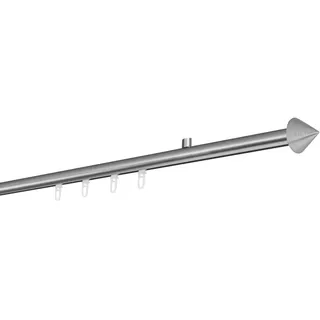 ONDECO Gardinenstange Maß Innenlauf 20mm Spitze 1-lauf Deckenträger 1,5cm mit Gleiter Farbe: Edelstahl-Optik, Größe: 180cm