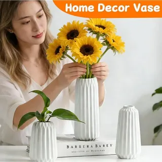 3-teiliges Keramik-blumenvasen-set, Blumenvase Für Die Heimdekoration, Modernes Gefäß Für Pampasgras, Trockenblumen, Weiße Dekovase Für Wohnzimmer, Tisch, Büro (klein, Mittel, Groß)