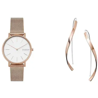 Skagen Damen Signatur Roségoldfarbene Edelstahl Uhr und Kariana Ohrringe, Set