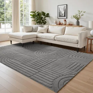 Topfinel Waschbarer Kinderzimmer Teppich 140x200 Kurzflor Modern Teppich Grau Wohnzimmer Groß Flauschig Antirutsch Schlafzimmer Teppiche Esszimmer Büro Einfarbig 3D-Effekt Dauerhaft Felloptik