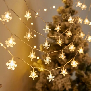 LED Stern Schneeflocke Lichterkette Batteriebetrieben Innen Home Party Weihnachten Hochzeit Deko, Warmweiß, 3m