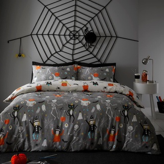 Bedlam - Halloween-Party – im Dunkeln leuchtendes Bettbezug-Set – Einzelbettgröße in grau, HPYGY11P1U